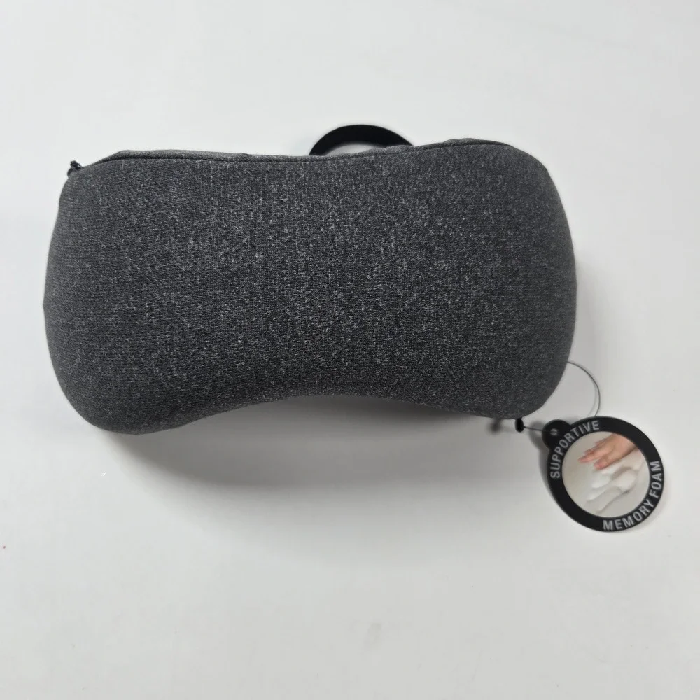 Brookstone Travel Neck Pillow Gray Memory Foam Supportive Luggage Strap NEW